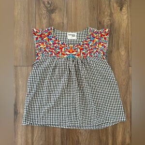 Savanna Jane Gingham Embroidered Babydoll Top Size Large